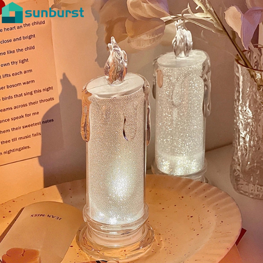 Flameless Electronic Flickering Acrylic Crystal LED Candle Tea Light With Button Battery Wedding Christmas Decoration