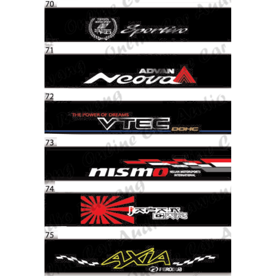 Front / Rear Windscreen Windshield Window Sticker no. 70-75 ...
