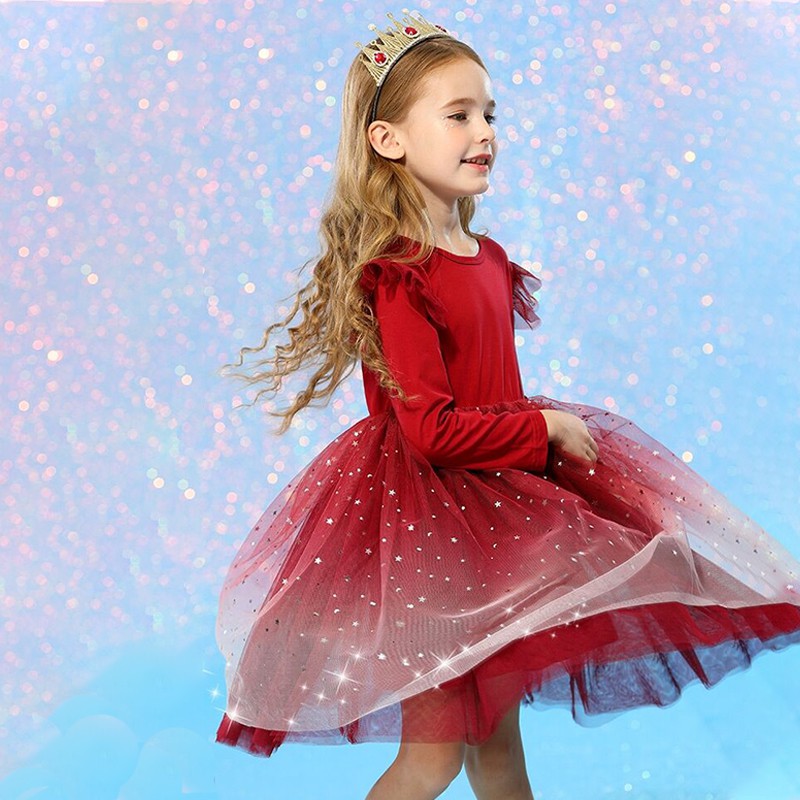 Little girl dress lace princess sequin dress children flying