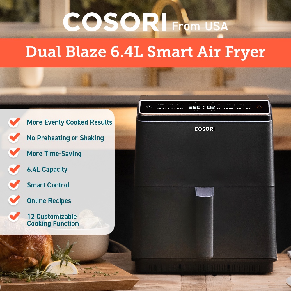 COSORI Smart Air Fryer Oven Dual Blaze 6.4L & Air Fryer Accessories Set,  Fit All of Brands 5.5 L, Pack of 6 Including Cake Pan/Pizza Pan/Metal