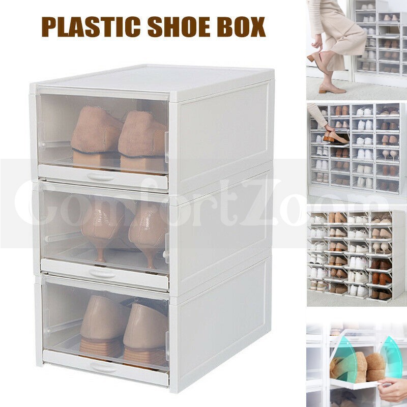 3PCS Push Drawer Type Shoes Box Shoes Organizer Drawer Stackable Plastic Shoe Box Shopee Singapore
