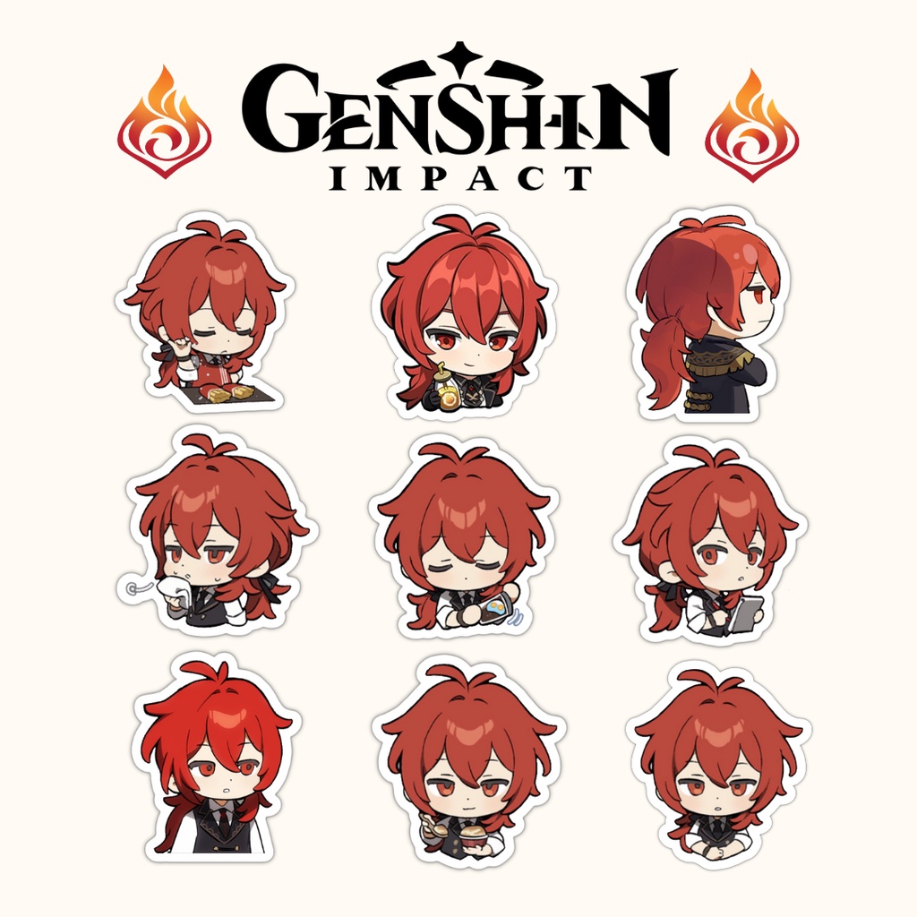 Genshin Impact Diluc Emoji Sticker Set (9 pcs) | Shopee Singapore