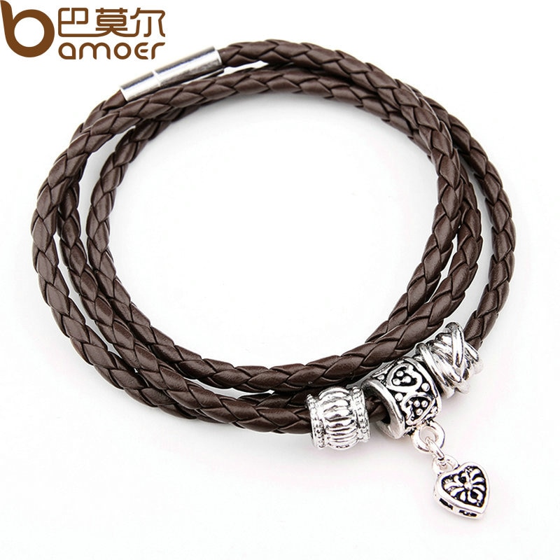 Newest Arrival Silver Plated Charm Black Leather Bracelet for Women Five Colors Magnet Clasp Christmas Gift Jewelry PI0311