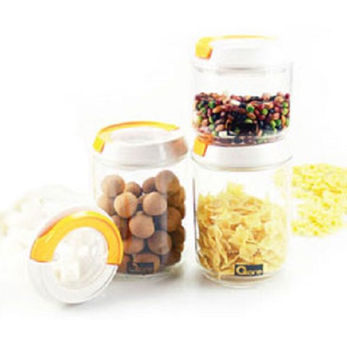 OXONE OX307 Toples Kue Makanan Vacuum Glass Jar 4 Pcs Wadah Makanan Tempat Penyimpanan Plastic Storage / Garansi - Gambar 2