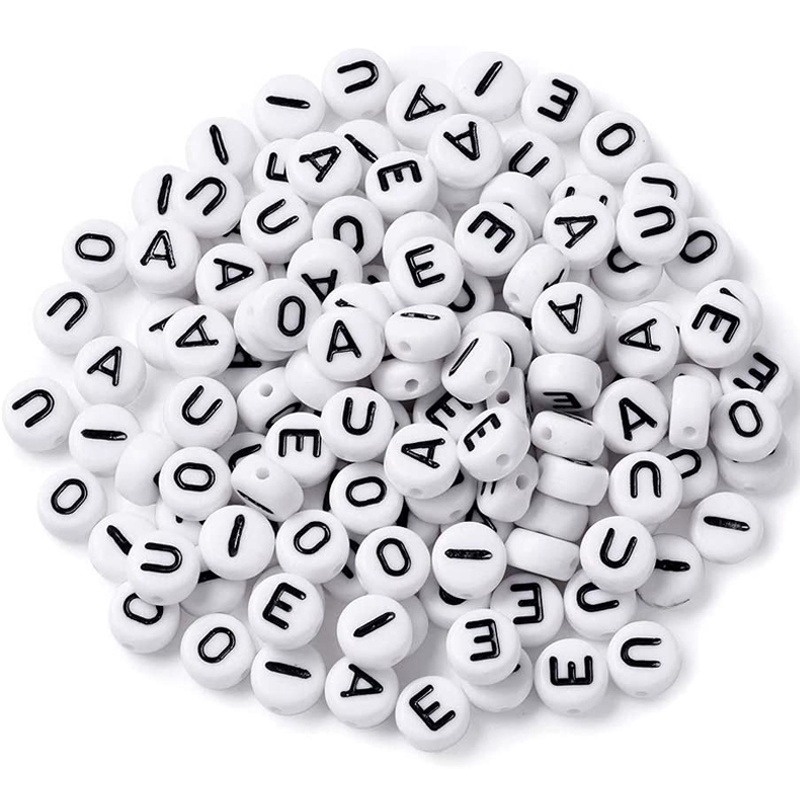 50pcs A E I O U Vowel Letter Beads Acrylic Round English Alphabet Bead ...