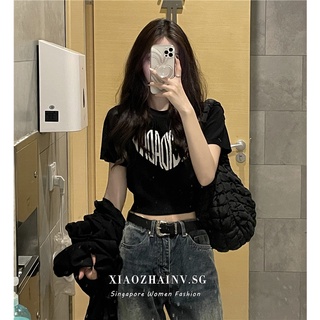 Womens Short Sleeve Tops Breathable Trendy Heart Print Crop Top