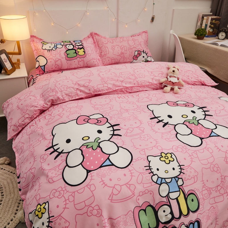 Pink Cartoon Hellokitty Cat IN Bedding Sets Dormitory Bedroom