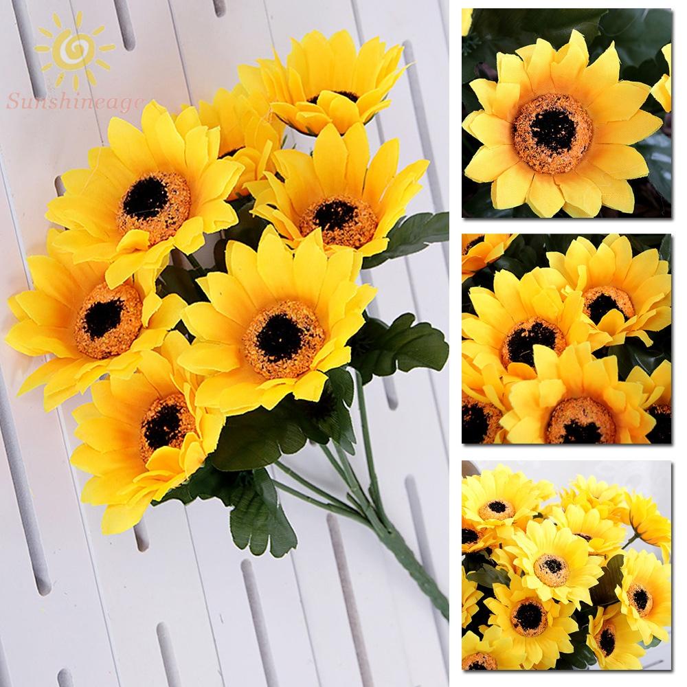 Fake Silk Sunflower Plastic Stem Simulated Plant Home Room Wedding ...