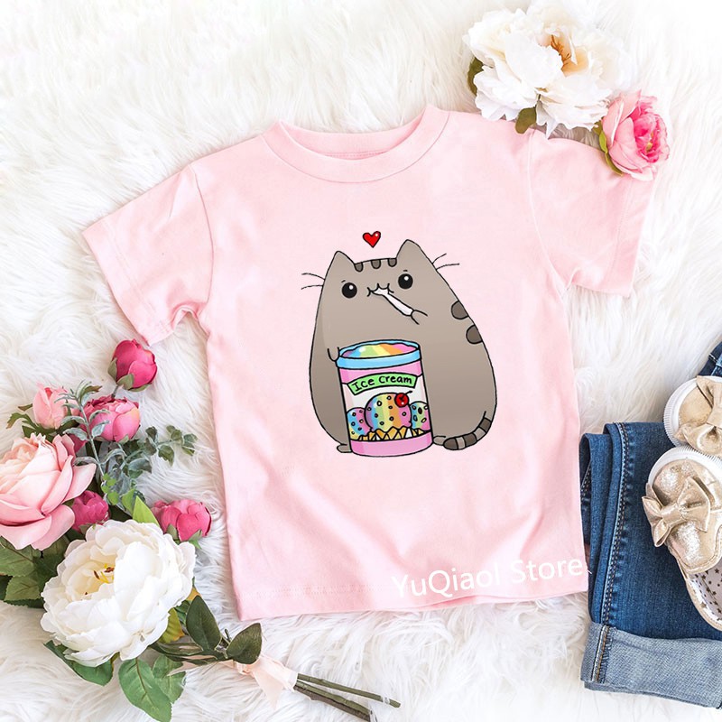 Cute Pusheen Cat Love Ice Creen Print T Shirt Baby Boys Girls Clothes Summer Pink Yellow Blue Green Tshirt Children Kids Funny T Shirts Shopee Singapore