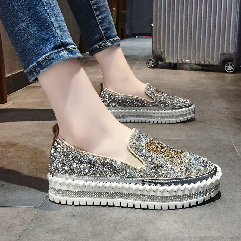 Large Sizes 3441 Fashion Women Sneakers Platform Shoes Sequins Korean