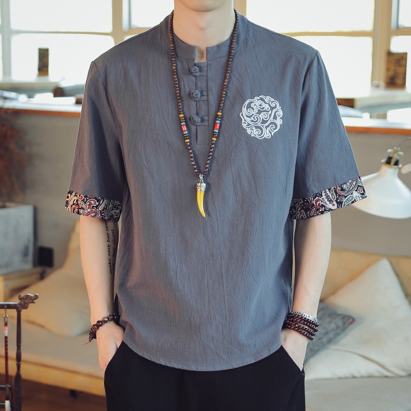 2020Men's New Style Short Sleeve Lightning DeliveryTT-shirt Embroidery Chinese-Style Fashion Chinese-Style Clothes Casual Half-Sleeve Summer Loose Thin Men's Clothing