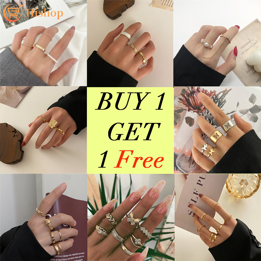 Buy 1 Get 1 Free Butterfly Pearl Ring Set Simple Jewelry Women Fashion Accessories