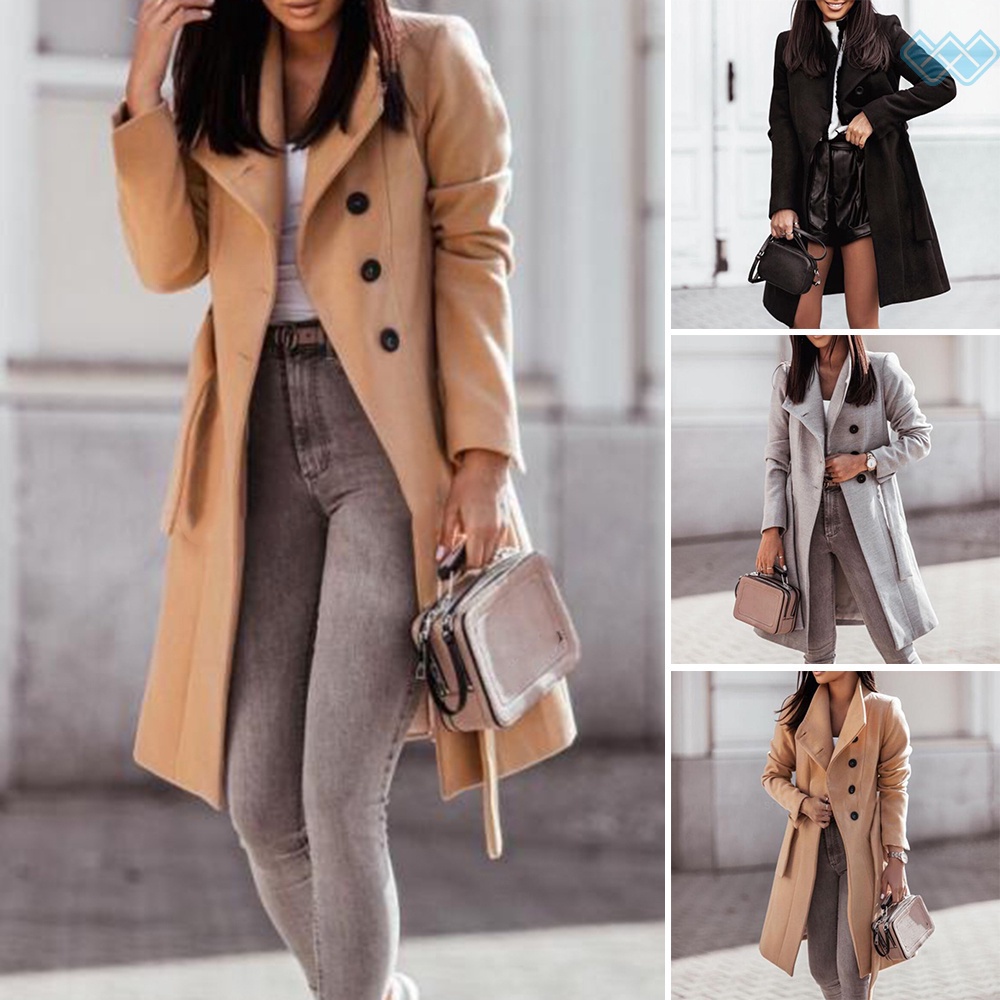 Fashion Women Trench Long Coat Winter Spring Lapel Long Sleeve