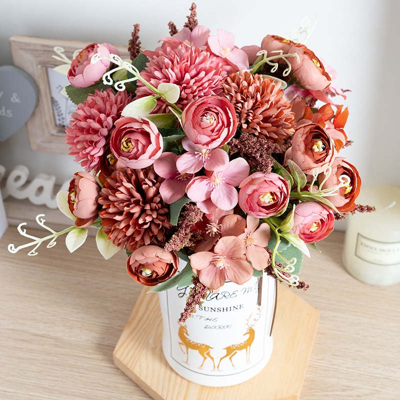 Artificial Bouquets Rose Chrysanthemum Lavender Wedding Decoration Room Party Decor Theme Flower Arrangement