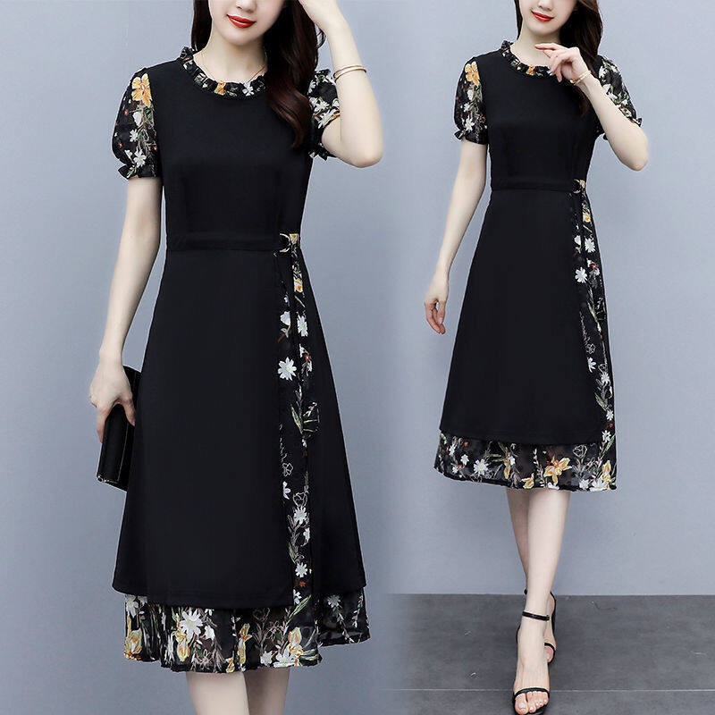 Chiffon Stitching Dress Women's Summer Dress New Popular Plus Size ...