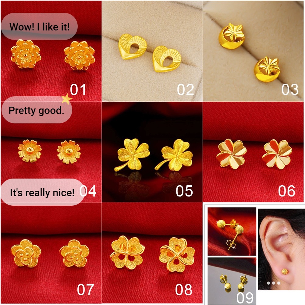 HW jewelry 24K Bangkok Gold Heart Necklace Earring Jewelry Set