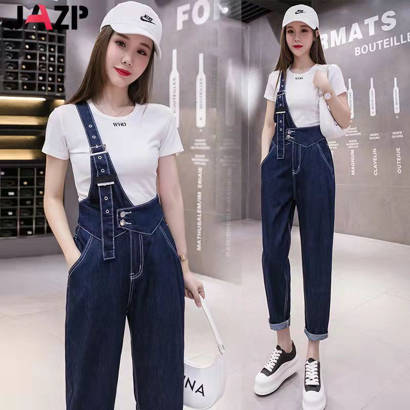 Women's Overalls Jeans Fashion Style Summer New Loose High Waist Nine  Points Straight Summer Jeans Korean Style Women Jeans