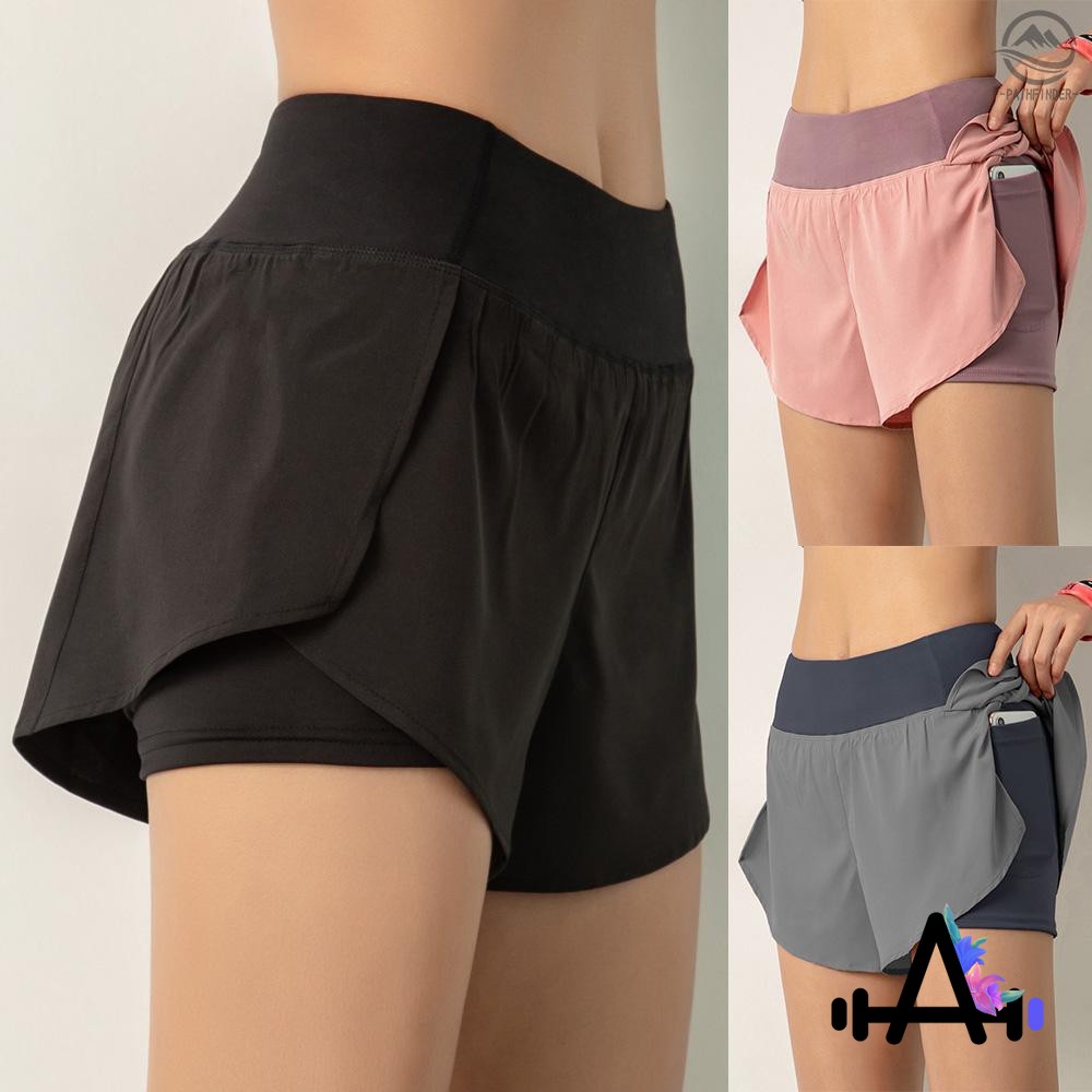 Pathfinder Women Running Shorts 2-in-1 with Pocket Wide Waistband Coverage Layer Compression Liner Lounging Sport Yoga Leggings Fitness Workout Athletic Gym Home Sportswear