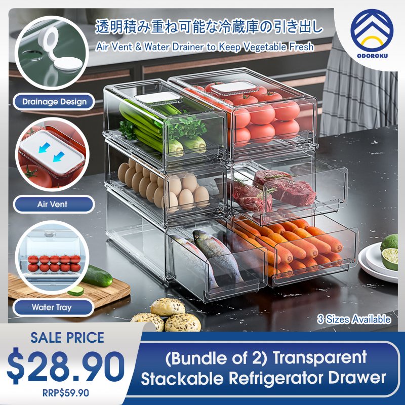 ODOROKU Stackable Refrigerator Drawer Organizer Bins Refrigerator