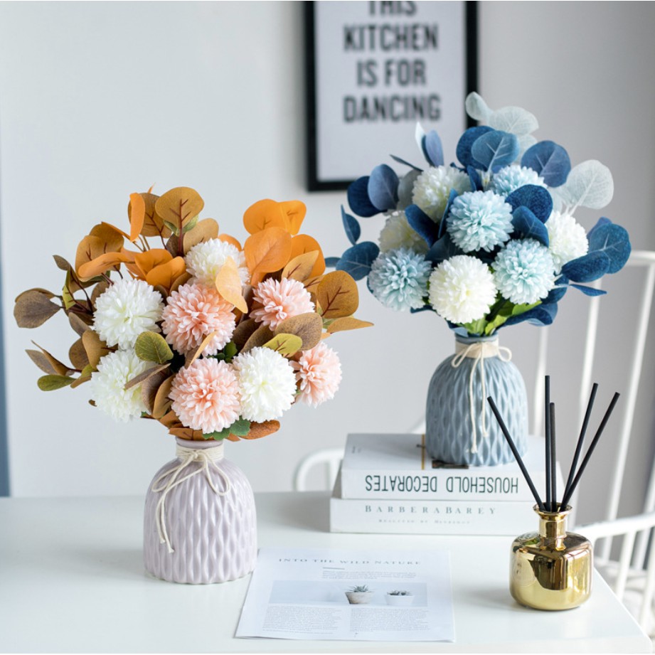 1 Bouquet Artificial flowers Fake flowers Mediterranean Style Bouquet Home Decoration Living Room Decoration Table Light Luxury Ceramic Flower Vase Decoration