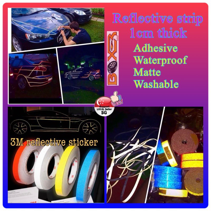 3M 610 series 1cm, 1.5cm, 2cm width / thick reflective strip sticker- waterproof - adhesive - washable