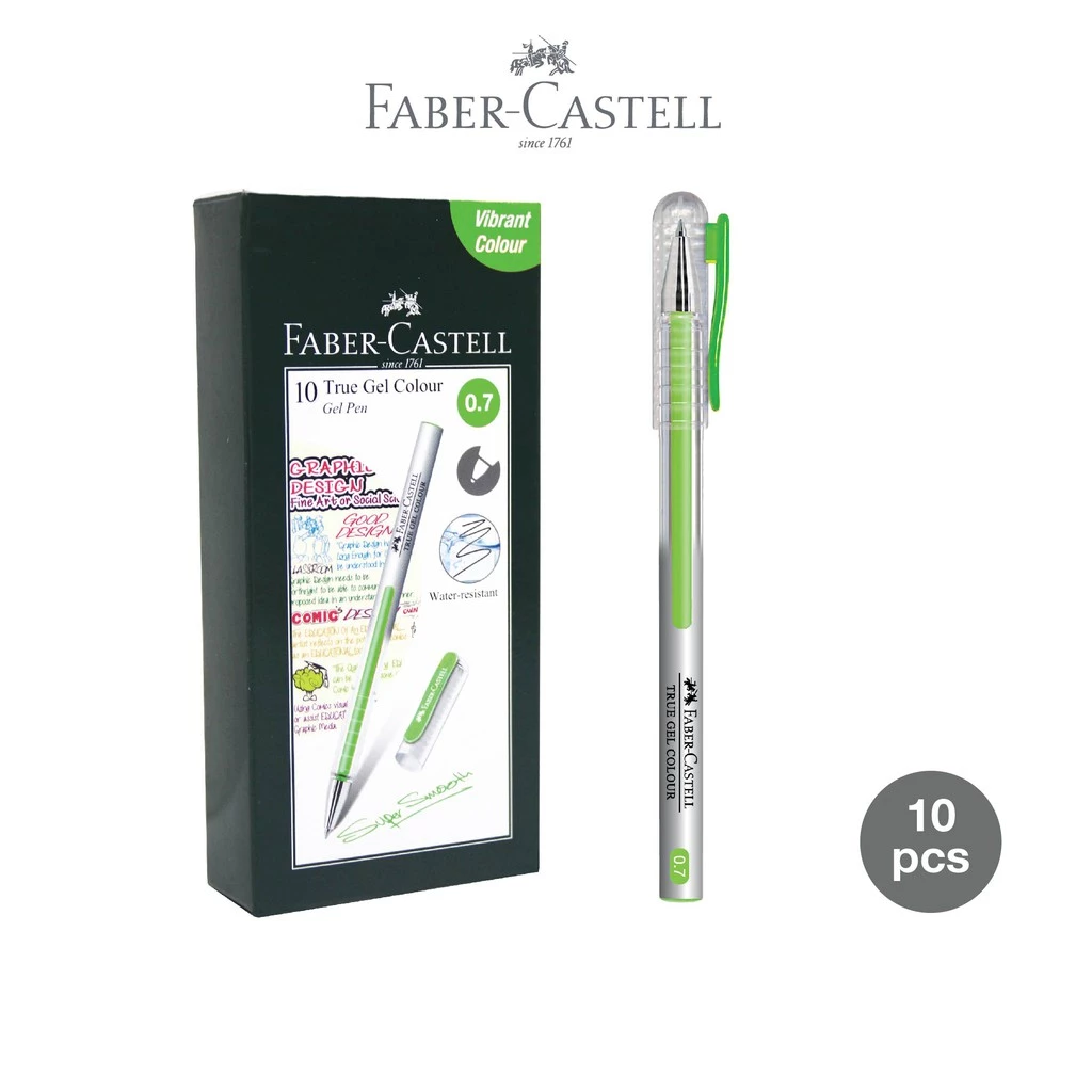Faber-Castell True Gel Pen -- Light Green Ink 0.7 mm 1 Box isi 10 pcs
