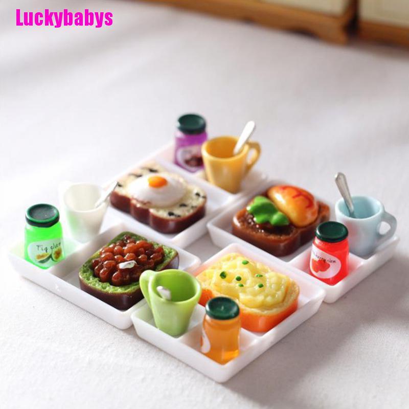 [Luckybabys] 5Pcs/Set Dollhouse Bread Jam Dinner Plate Cup Spoon For Kitchen Accessoreis