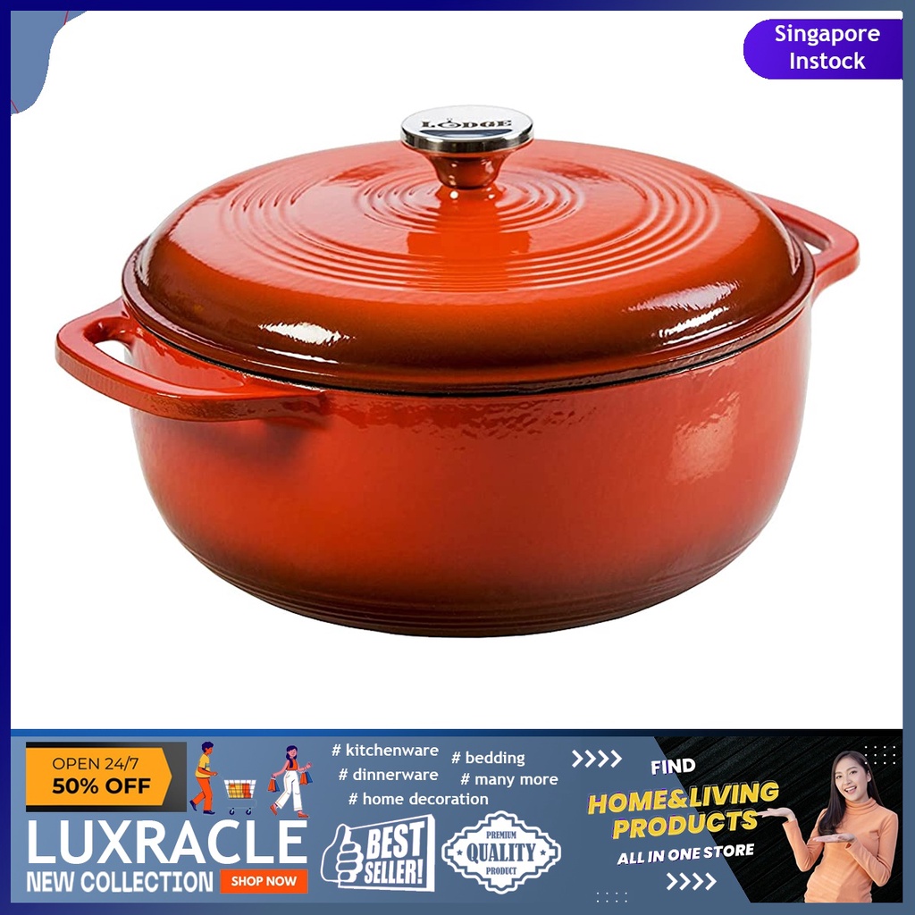 Lodge Enameled cast Iron Dutch Oven, 6 Qt, Poppy