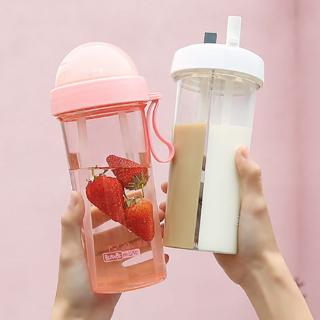 Tiktok Double Drink Cup Double Straw Cup, Couple Portable Dual Purpose Cup  of Double Drink Lovely Cup 420ML 