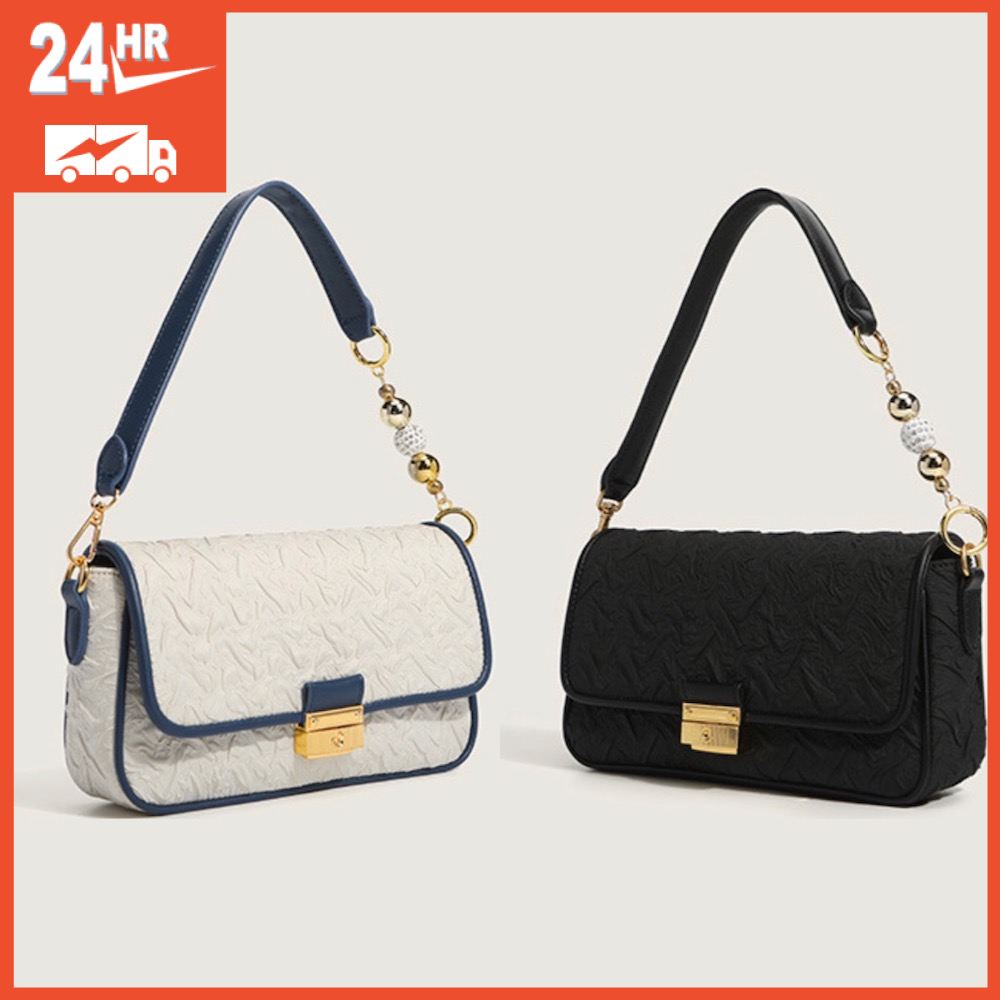 ?READY STOCK?Minority lock single shoulder bag fold underarm transfer bead bag female 2022 new spring and winter fashion messenger bag female