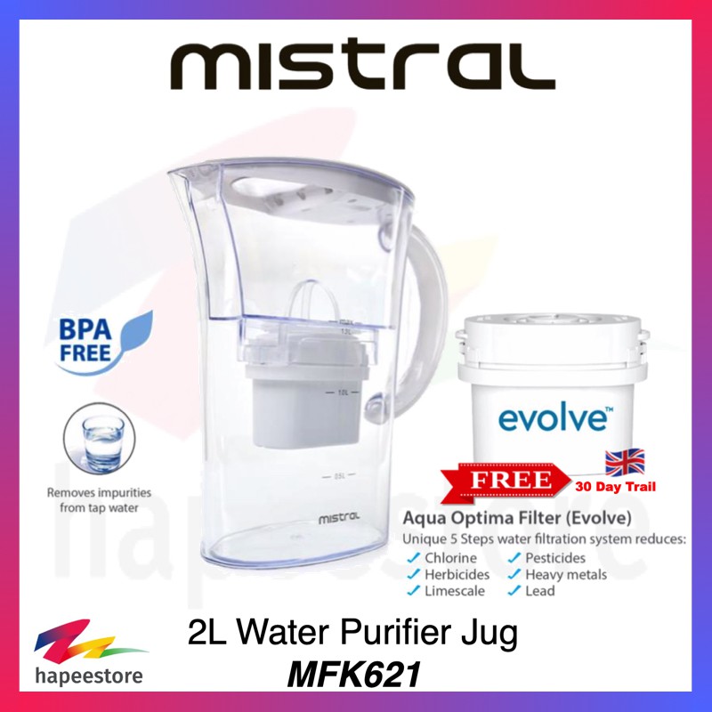 Mistral Water Purifier Jug MFK261 With 30 Day Evolve Aqua Optima