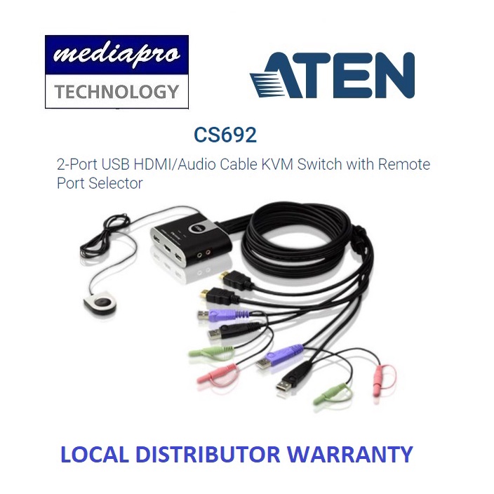 ATEN CS692 2Port USB HDMI/Audio Cable KVM Switch with Remote Port