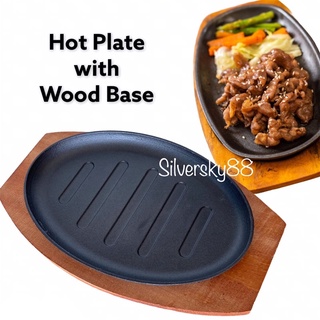 Oval Shape Cast Iron Steak Plate Sizzle Griddle with Wooden Base Steak Pan  Grill Fajita Server Plate Home or Restaurant Use Preseasoned Good Quality -  Beige