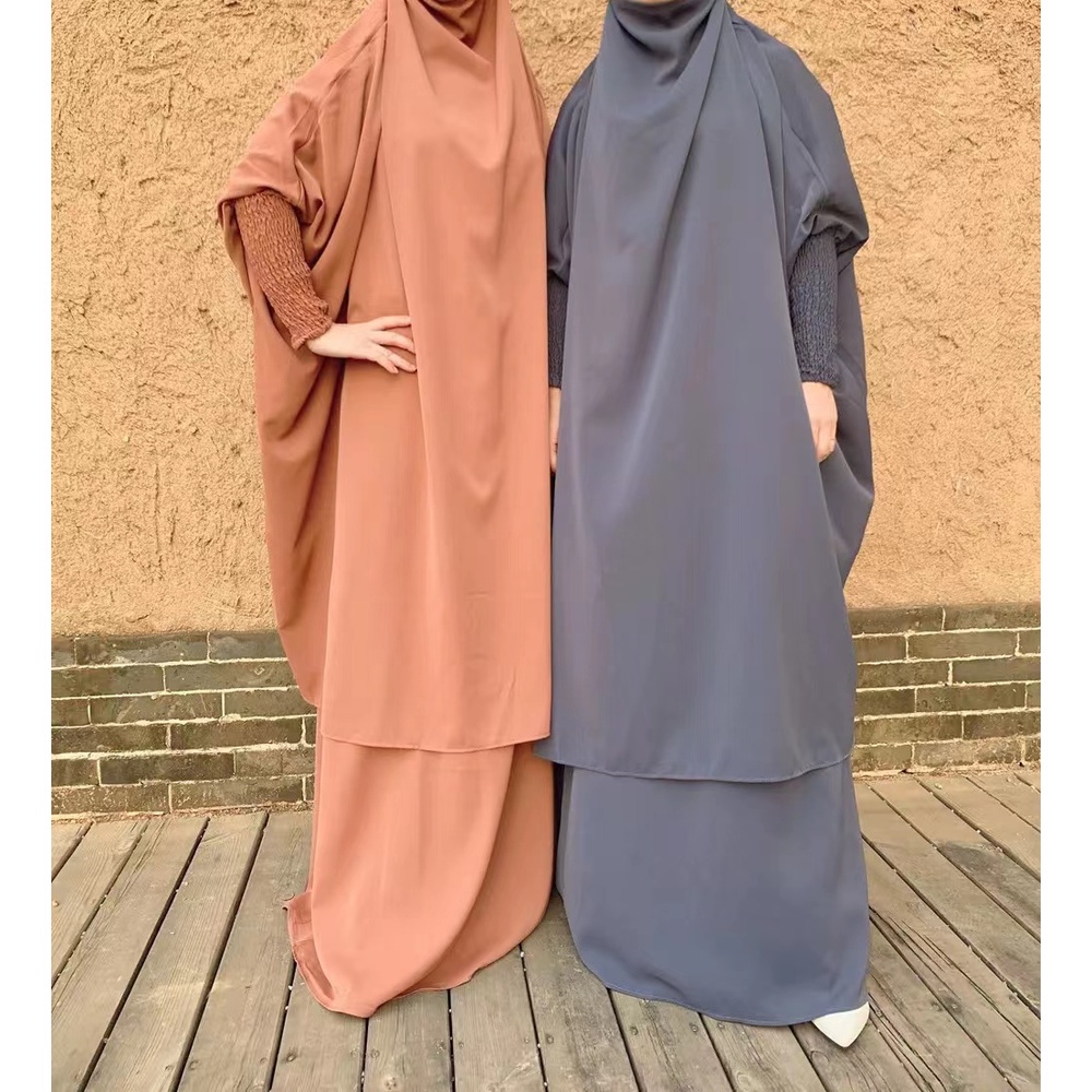 S&Q Ramadan 2 Piece Muslim Prayer Garment Sets Women Hijab Abaya Jilbab ...