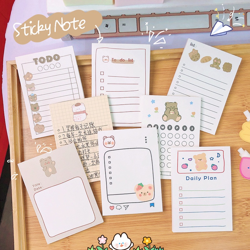 Cute Bear 50 sheets Sticky Note Memo Pad To Do list Sticky Notes School ...