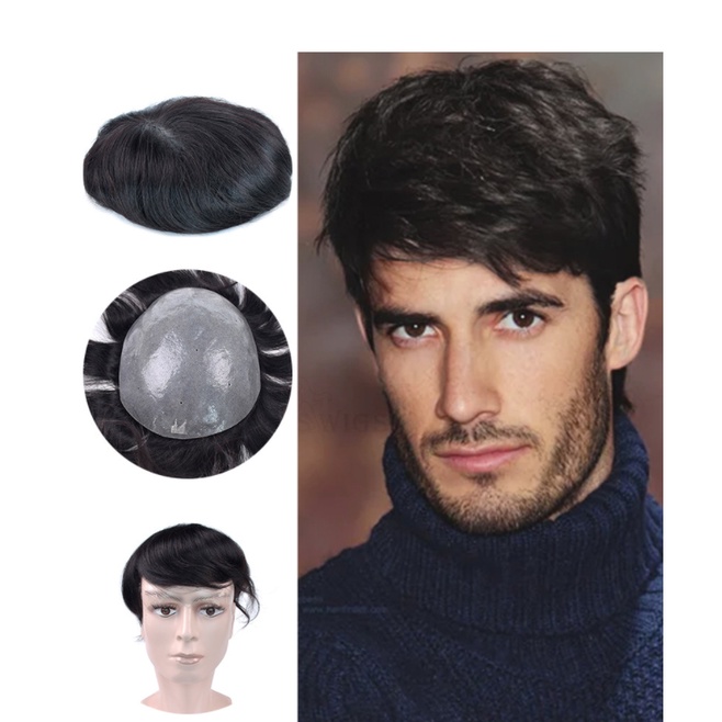 15cm Men Toupee Straight Hair System Full Pu Toupee Man Wig Hairpiece