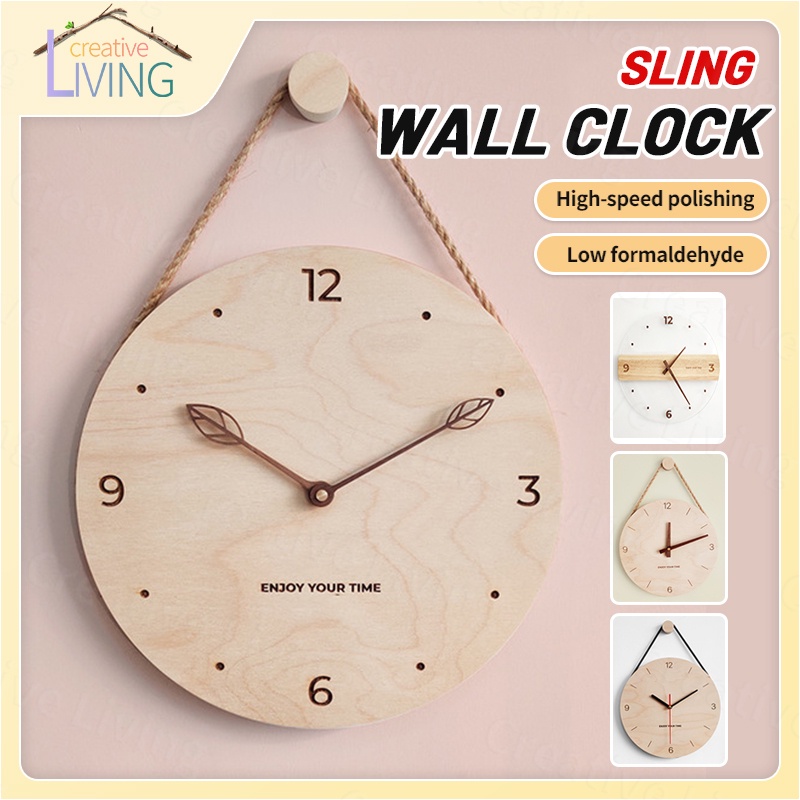 Nordic Wall Clock Natural Wooden Round Wall Clock Creative 12 Inch Wall Clock Home Decoration Elegant Cycle Ornament