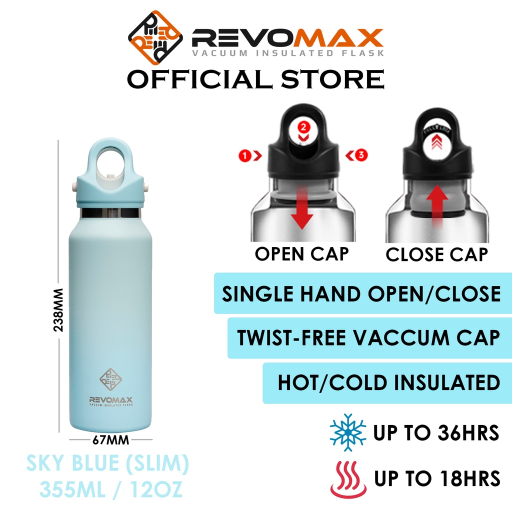 RevoMax Vacuum Insulated Thermal Water Bottle Flask - 12oz/355ml