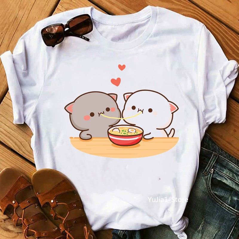 New Arrival 2021 Vogue T Shirt Women'S Clothing  Peach And Goma Mochi Cat Animal Print Tshirt Femme Harajuku Shirt Streetwear
