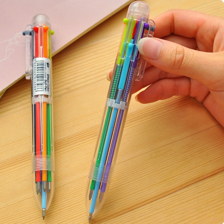 6 colors ball point pen simple transparent office pen stationery ...