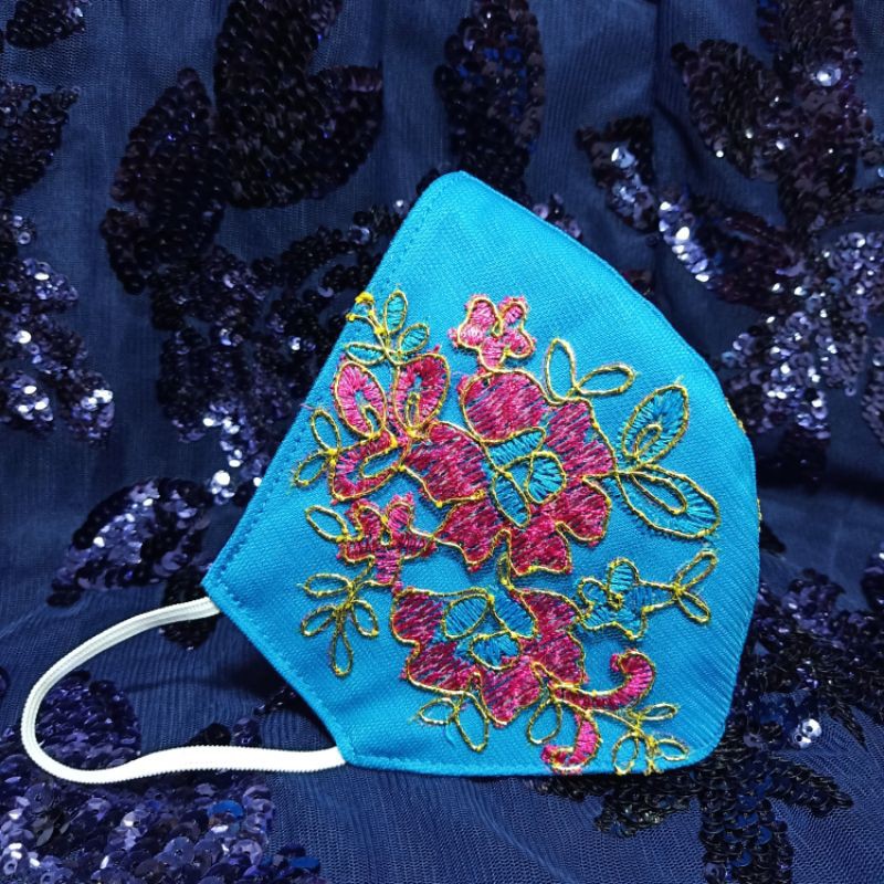 Floral Cloth Mask 3-Layer Combinationbiru Party Mask/ Floral Mask ...
