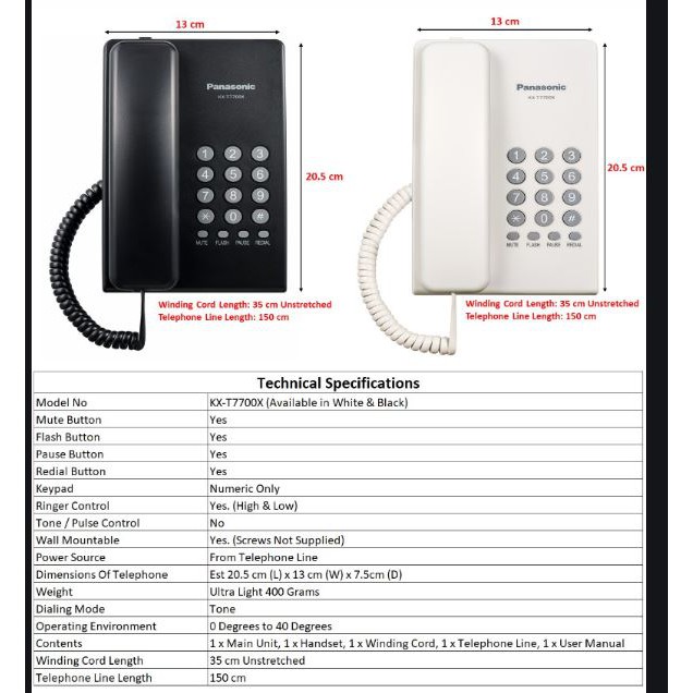 Panasonic KX-T7700X Corded Telephone. Wall Mountable. Available In ...