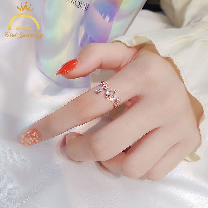 Flower Ring Zircon Opening Adjustable Index Finger Ring Women