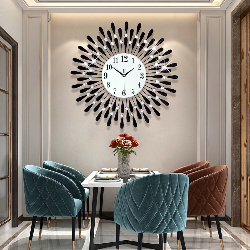 New Light Luxury Style Diamond Home Decoration Clock Wrought Iron Fashion Living Room Decoration Wall Clock