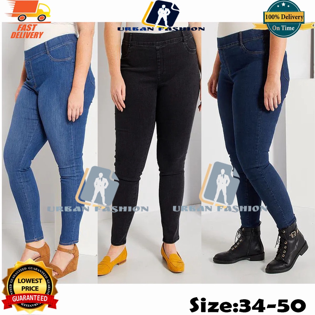 Seluar Jeans Jeggings Plus Size 34-50 Kain Getah Women Pants