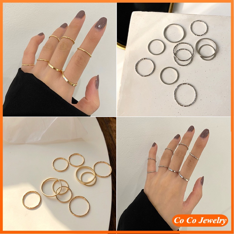 10pcs/set Hip-Hop Round Metal Rings for Women Jewelry Accessories