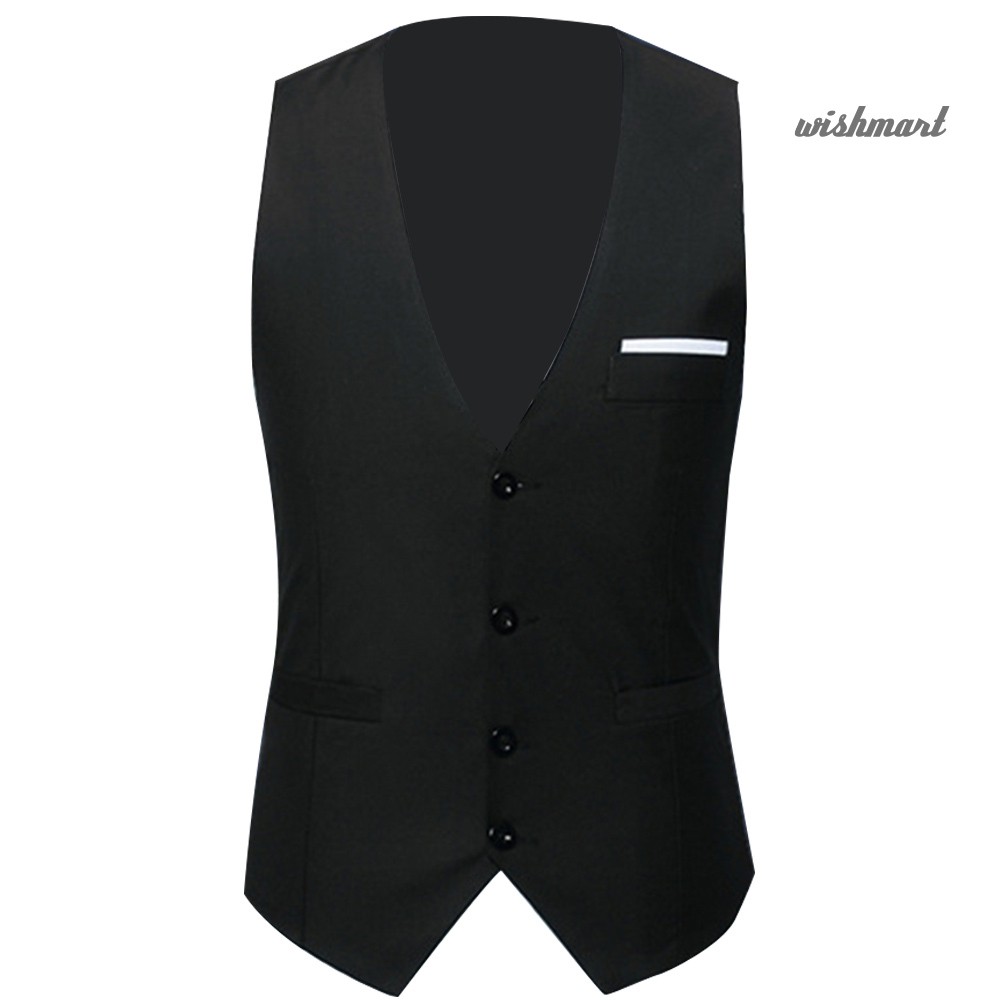 [WM] Fashion Office Men Solid Color V Neck Sleeveless Button Waistcoat ...