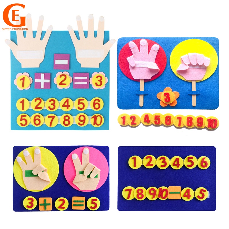 Kid Montessori Math Toy Felt Finger Numbers Puzzle Matching Toddler Counting Fingers Intelligence Early Learning Toys