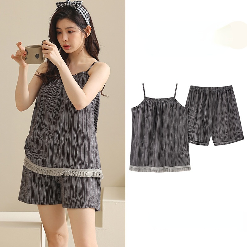 sleepwear women cotton sexy sleeveless home wear set thin sling pajamas girls Korean shorts pajama set Pyjama Pyjamas Plus Size 4XL