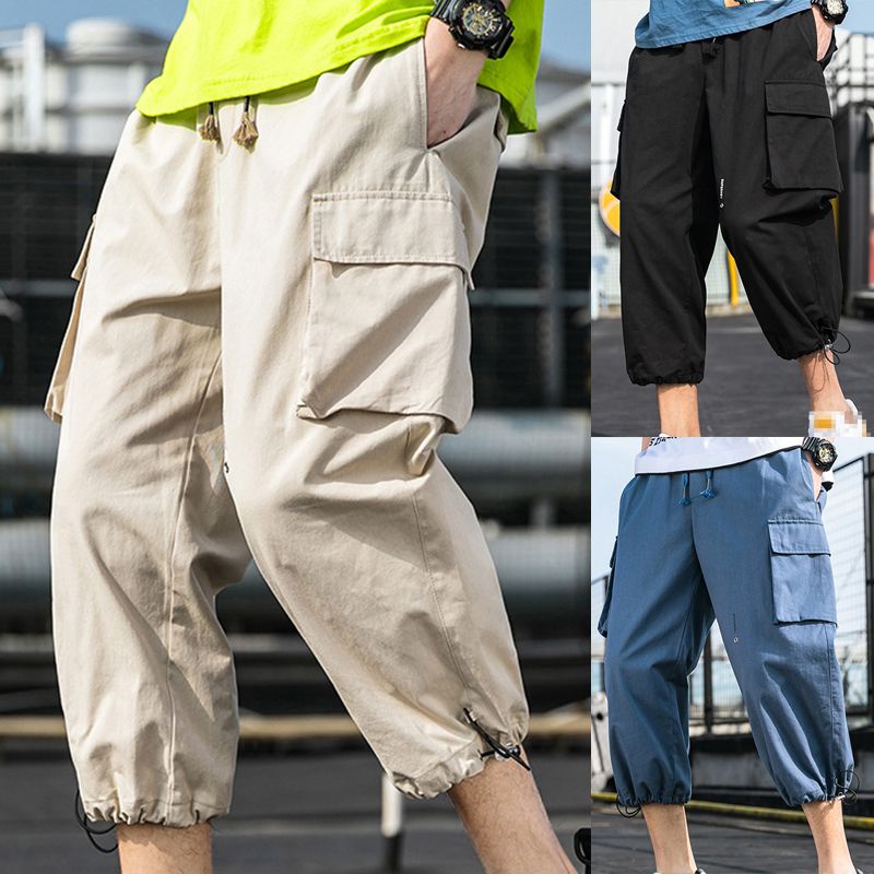 Short Capri Men Pants Baggy Cargo Rope 3/4 Long Beach Work Pants Shorts ...